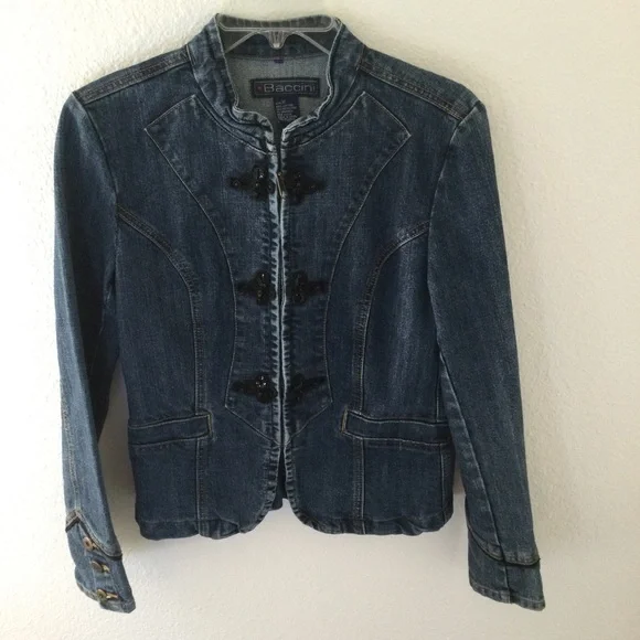 Baccini Dark Denim Zip Jacket Size Medium - Picture 1 of 7